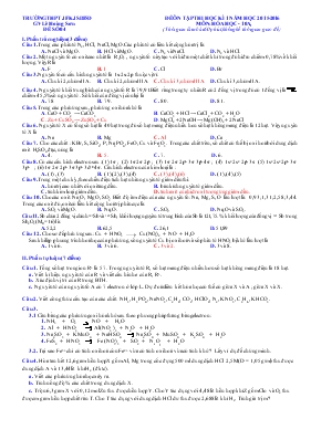 Đề ôn tập thi học kì 1 năm học 2015 - 2016 môn Hóa học - 10a1 (thời gian làm bài 60 phút, không kể thời gian giao đề)